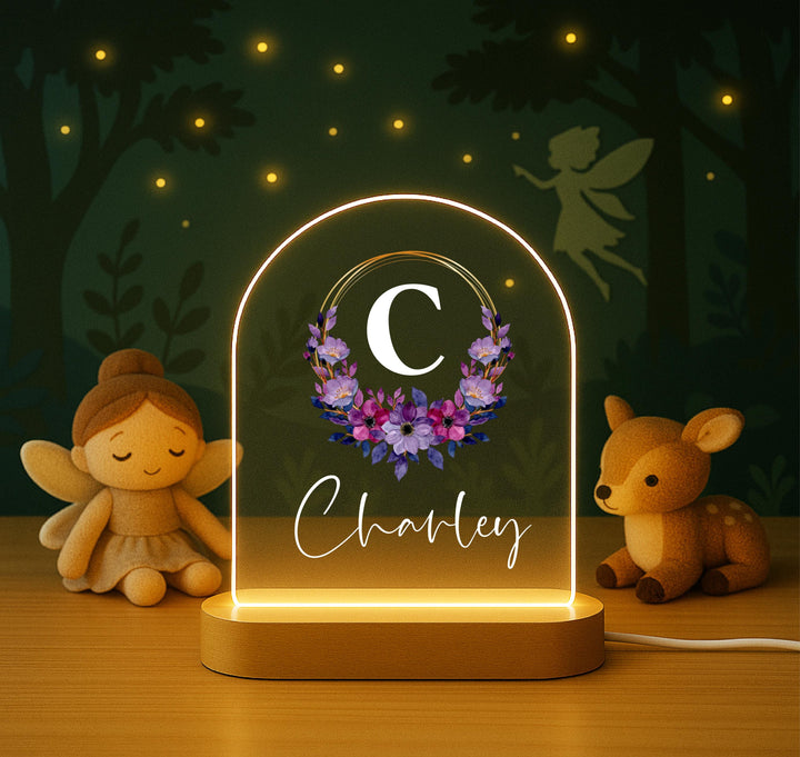 Personalized Name Night Light, Floral Monogram LED Lamp, Custom Initial Nursery Decor, Girls Bedroom Light, Birthday Gift for Her