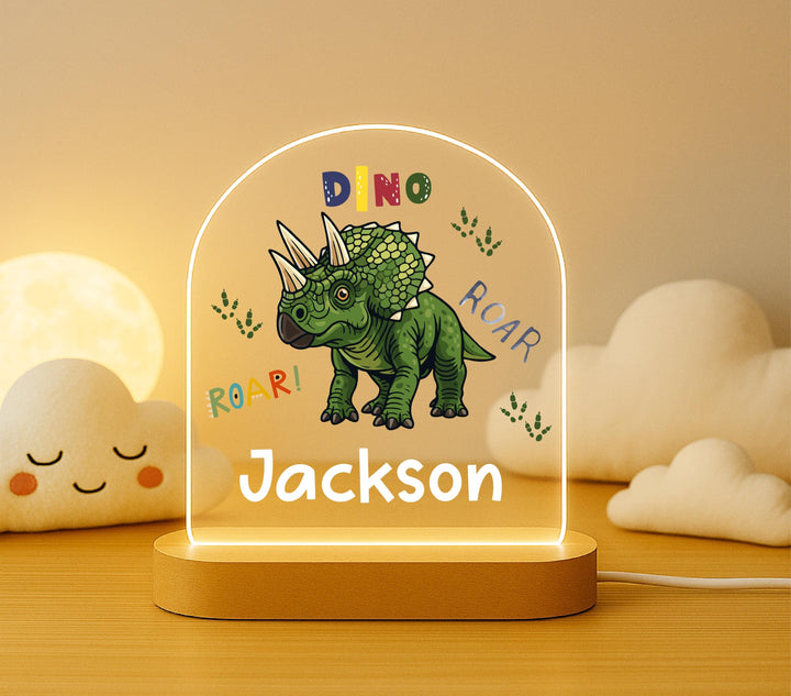 Personalized Dinosaur Night Light, Custom Name Dino Lamp for Kids, Triceratops Nursery Decor, Dinosaur Birthday Gift, Boys Bedroom Light