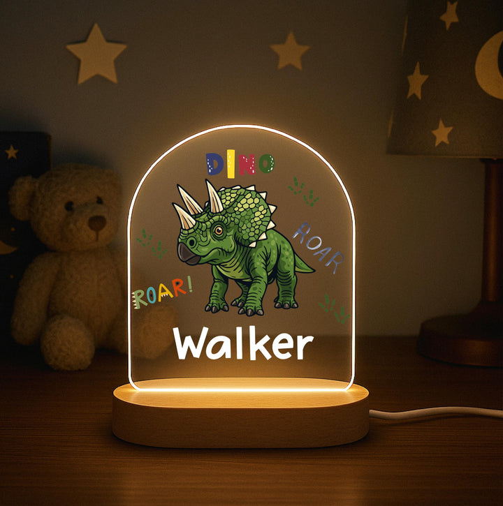 Personalized Dinosaur Night Light, Custom Name Dino Lamp for Kids, Triceratops Nursery Decor, Dinosaur Birthday Gift, Boys Bedroom Light