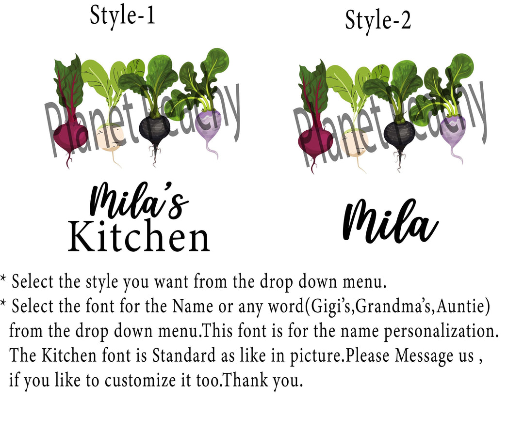 Custom Name Kitchen Aprons, Vegetable Garden Cooking Gift