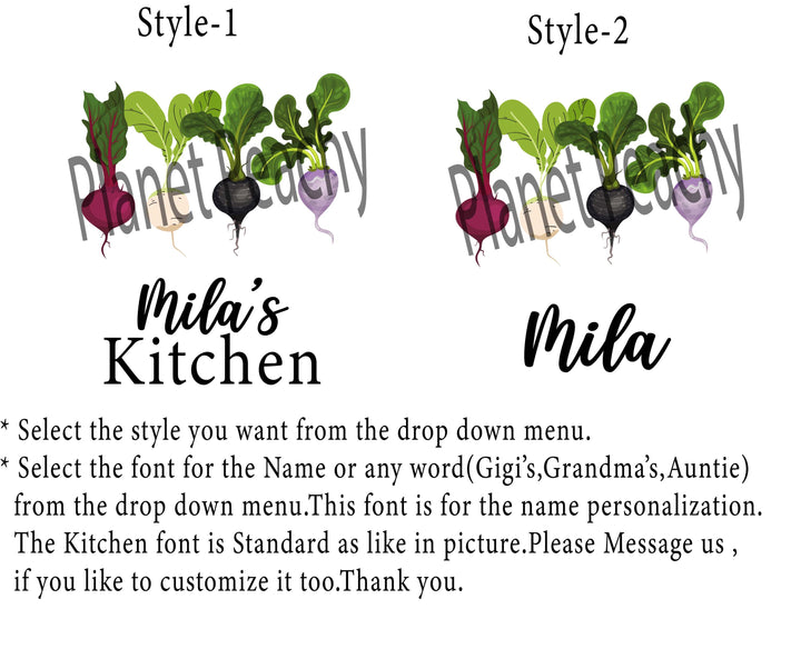 Custom Name Kitchen Aprons, Vegetable Garden Cooking Gift