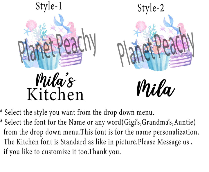 Personalized Kids Apron for Girl, Custom Name Baking Apron, Mermaid Cupcake Apron, Little Chef Gift, Birthday Gift for Daughter