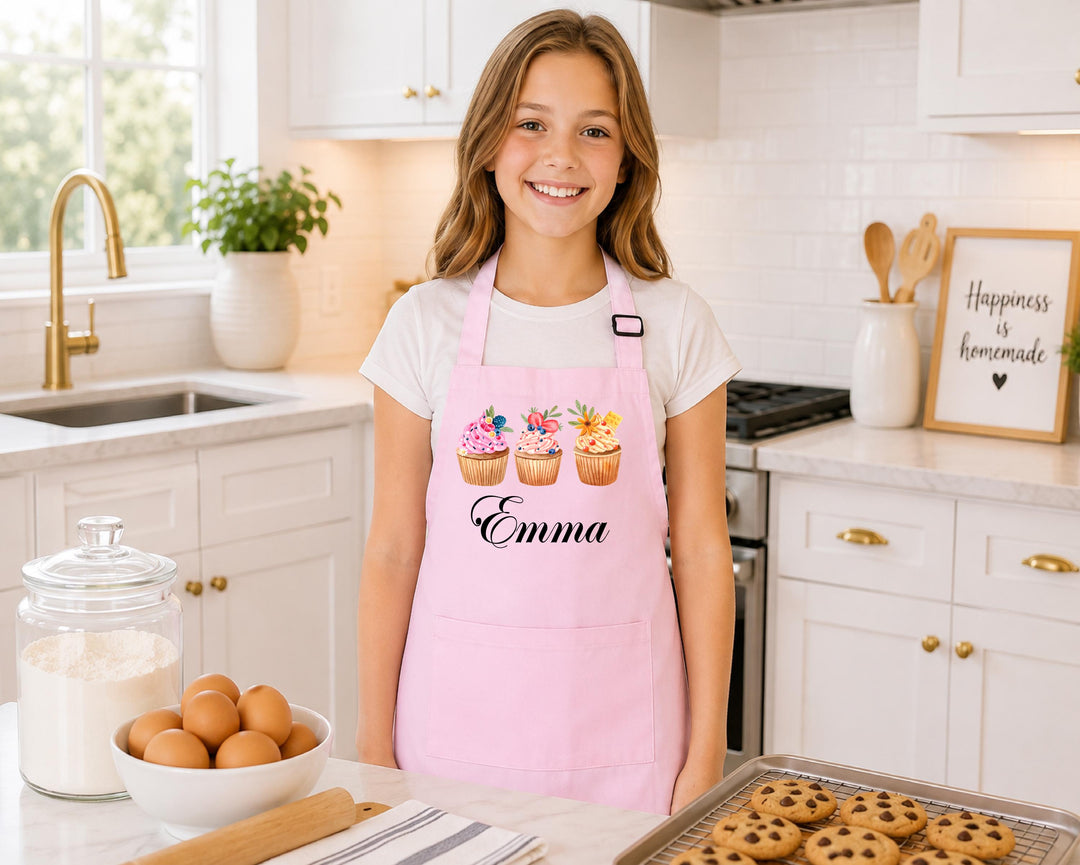 Custom Name Cupcake Baking Apron, Little Baker Gift, Birthday Gift for Daughter, Kids Cooking Apron