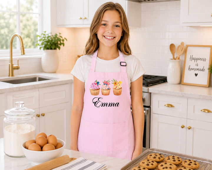 Custom Name Cupcake Baking Apron, Little Baker Gift, Birthday Gift for Daughter, Kids Cooking Apron