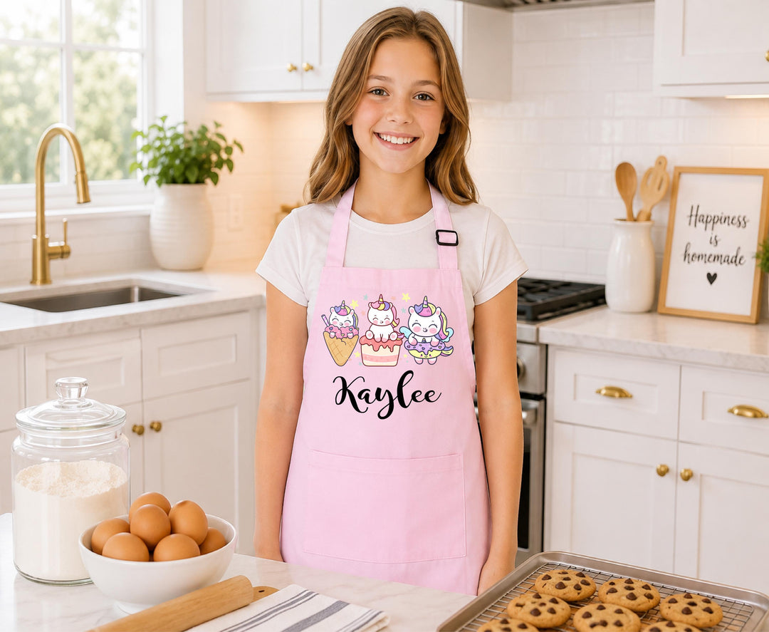 Personalized Unicorn Apron for Girls, Custom Name Kids Baking Apron, Cute Cupcake Unicorn Kitchen Apron, Little Chef Birthday Christmas Gift