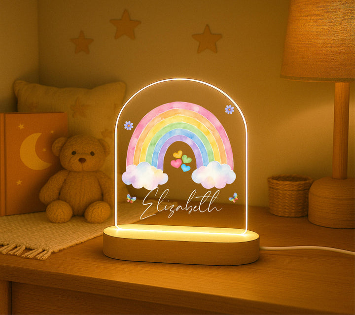 Custom Name LED Lamp for Kids, Watercolor Rainbow Nursery Decor, Girls Bedroom Light, Birthday Gift